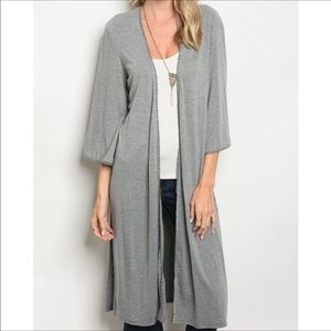 Heather Grey Duster with crochet around hems